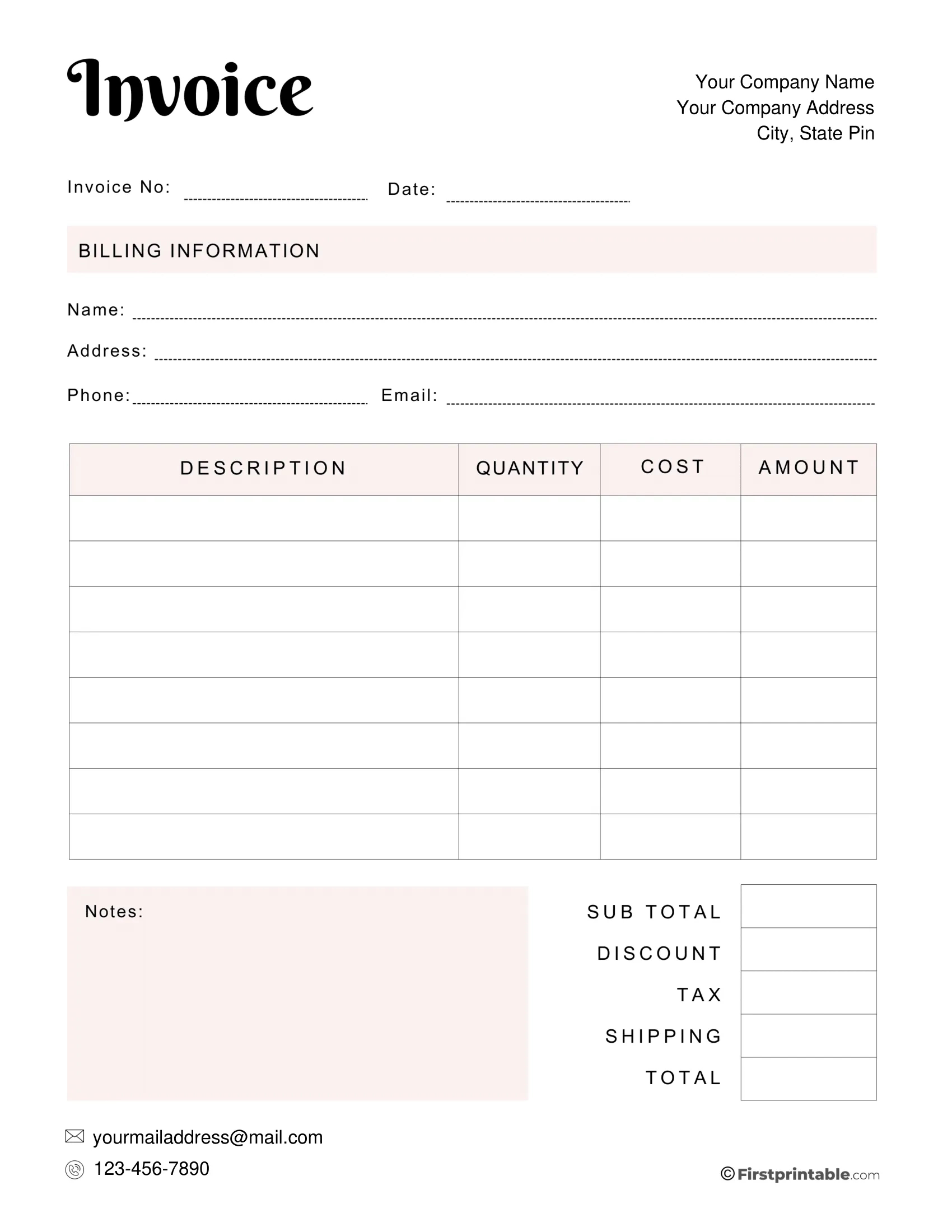 Free Invoice Template Blank Printable | Download regarding Free Printable Blank Invoice Template