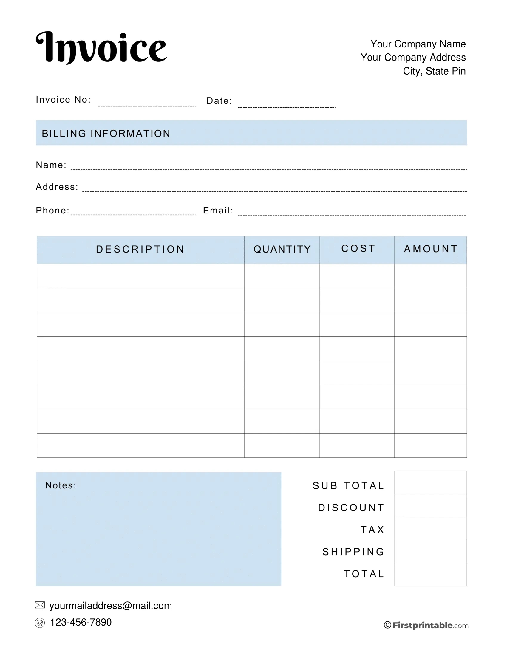 Free Invoice Template Blank Printable | Download with Free Printable Billing Invoice Template