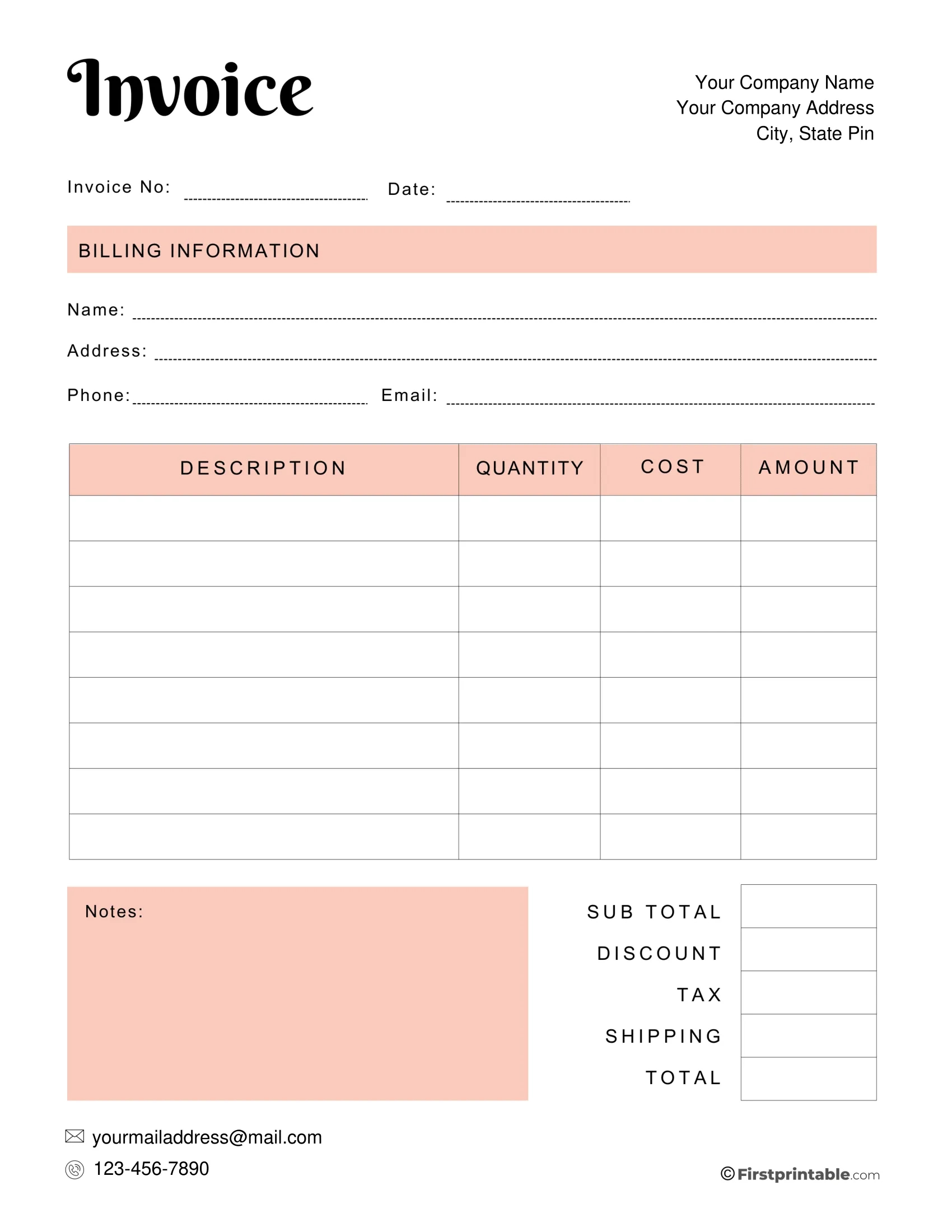 Free Invoice Template Blank Printable | Download with regard to Free Printable Editable Invoice Template