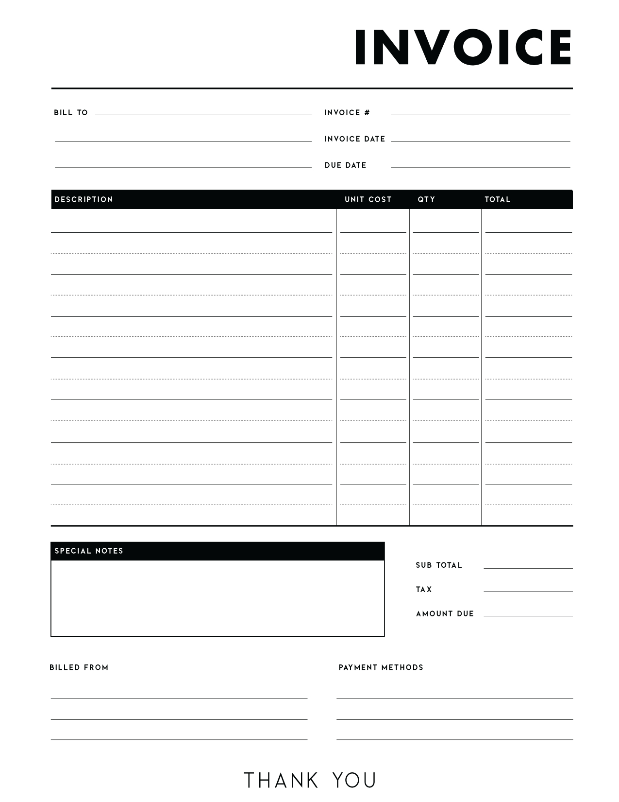 Free Invoice Templates Pdf - World Of Printables intended for Free Printable Blank Invoice Template