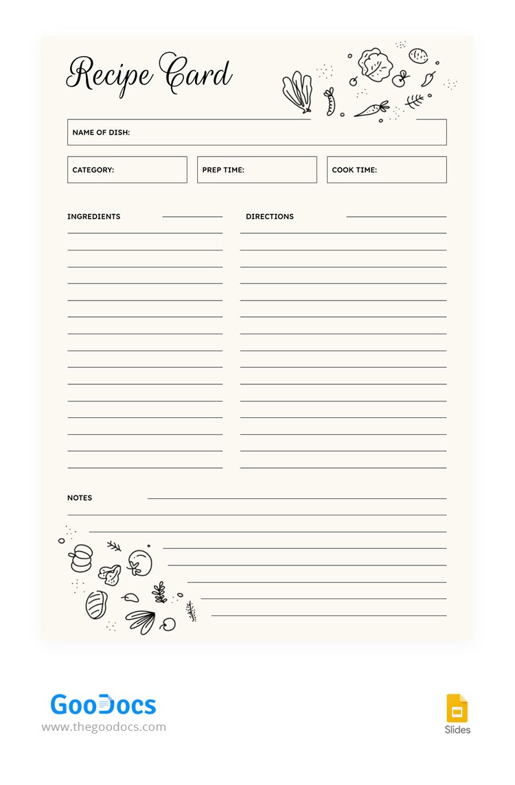 Free Minimalist Recipe Card Template In Google Slides And regarding Free Printable Full Page Recipe Template