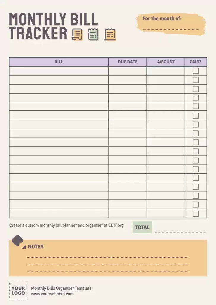 Free Printable Bill Tracker Template