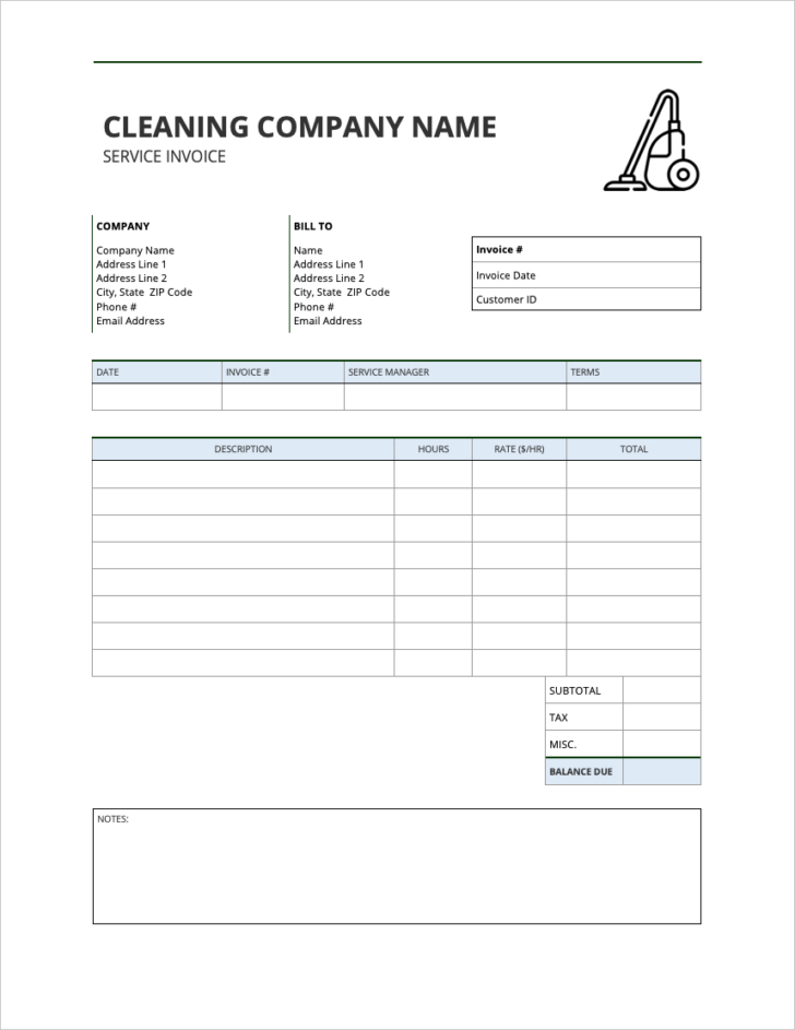 Free Printable Cleaning Invoice Template