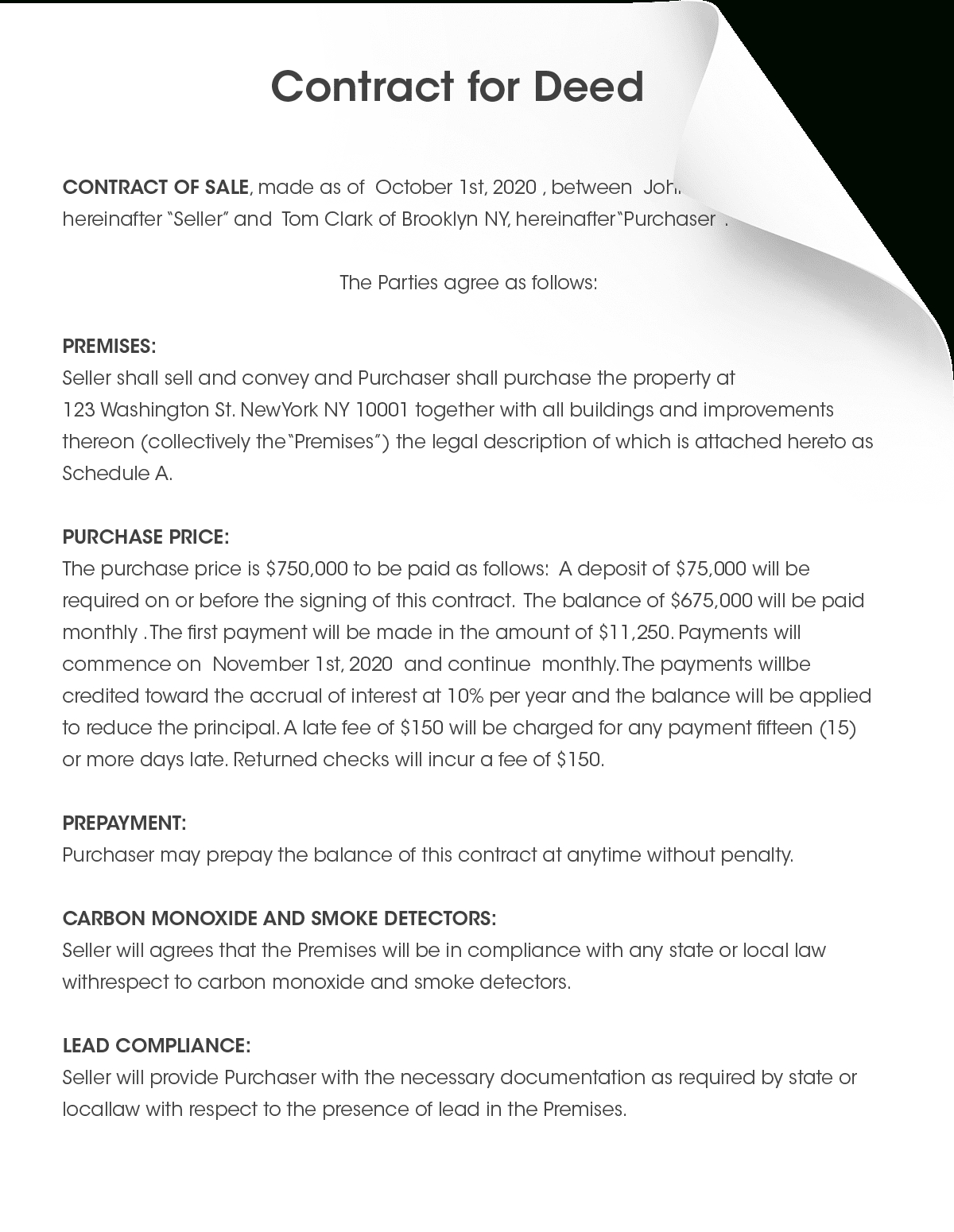 Free Online Contract For Deed Template Generator | Form Pros with regard to Free Printable Contract For Deed Template