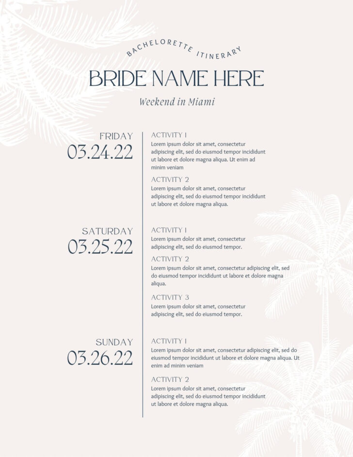 Free Printable Bachelorette Itinerary Template