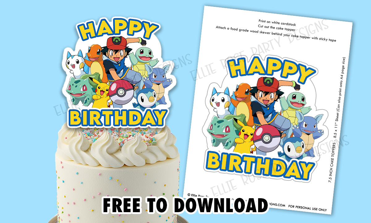 Free Pokemon Cake Toppers Printable At Home with Free Printable Cake Topper Template