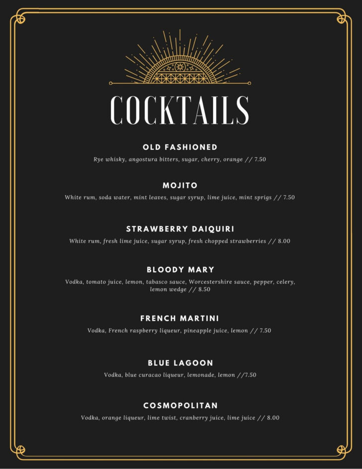 Free Printable Bar Menu Template