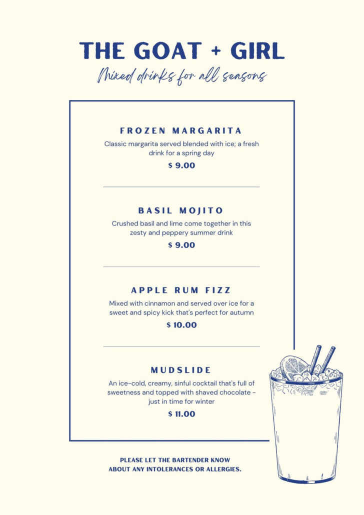 Free Printable Cocktail Menu Template