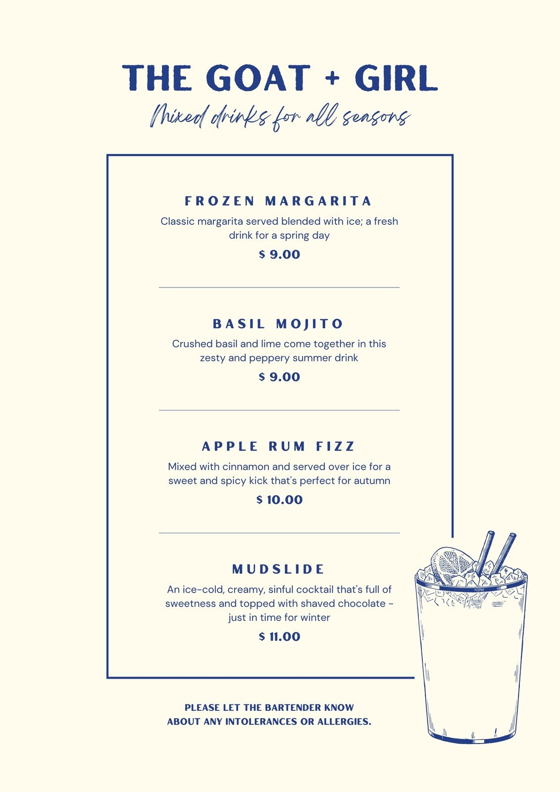 Free Printable And Customizable Cocktail Menu Templates | Canva with Free Printable Cocktail Menu Template