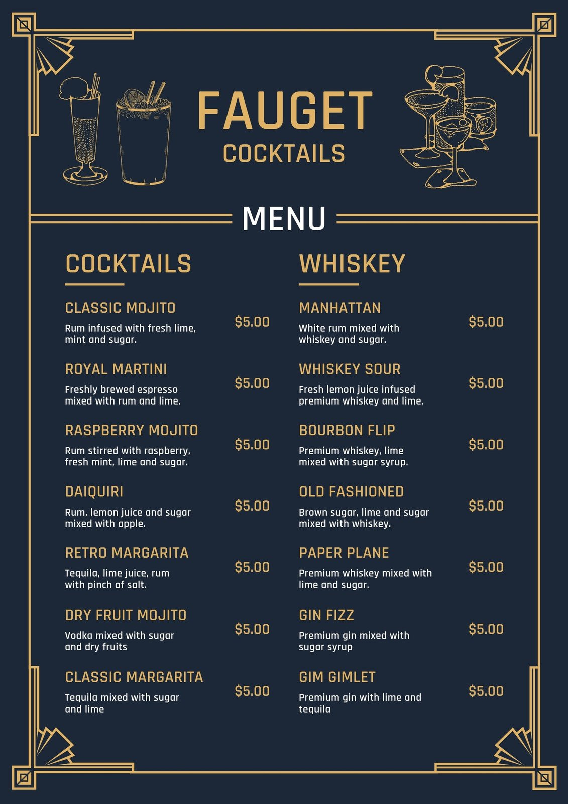 Free Printable And Customizable Cocktail Menu Templates | Canva within Free Printable Bar Menu Template