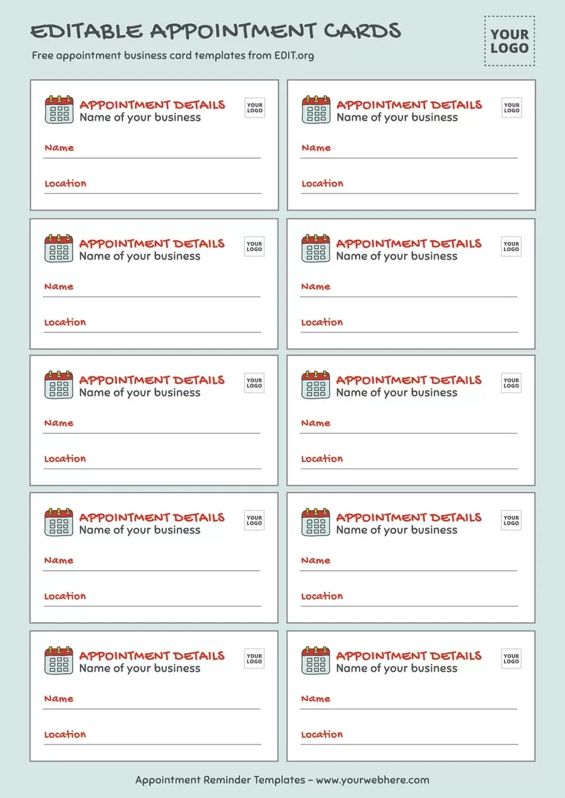 Free Printable Appointment Card Templates with regard to Free Printable Appointment Cards Template