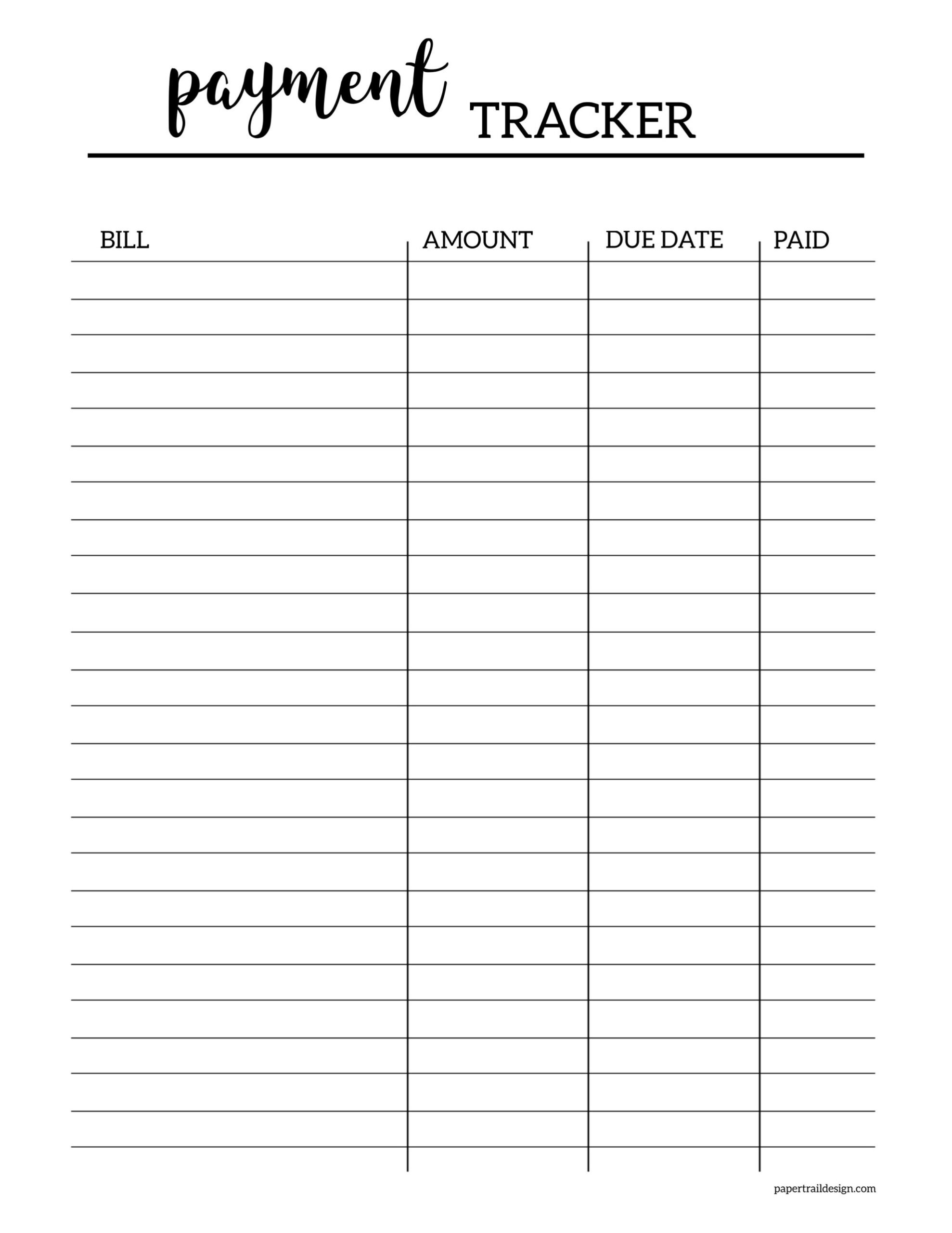 Free Printable Bill Tracker - Paper Trail Design in Free Printable Bill Organizer Template