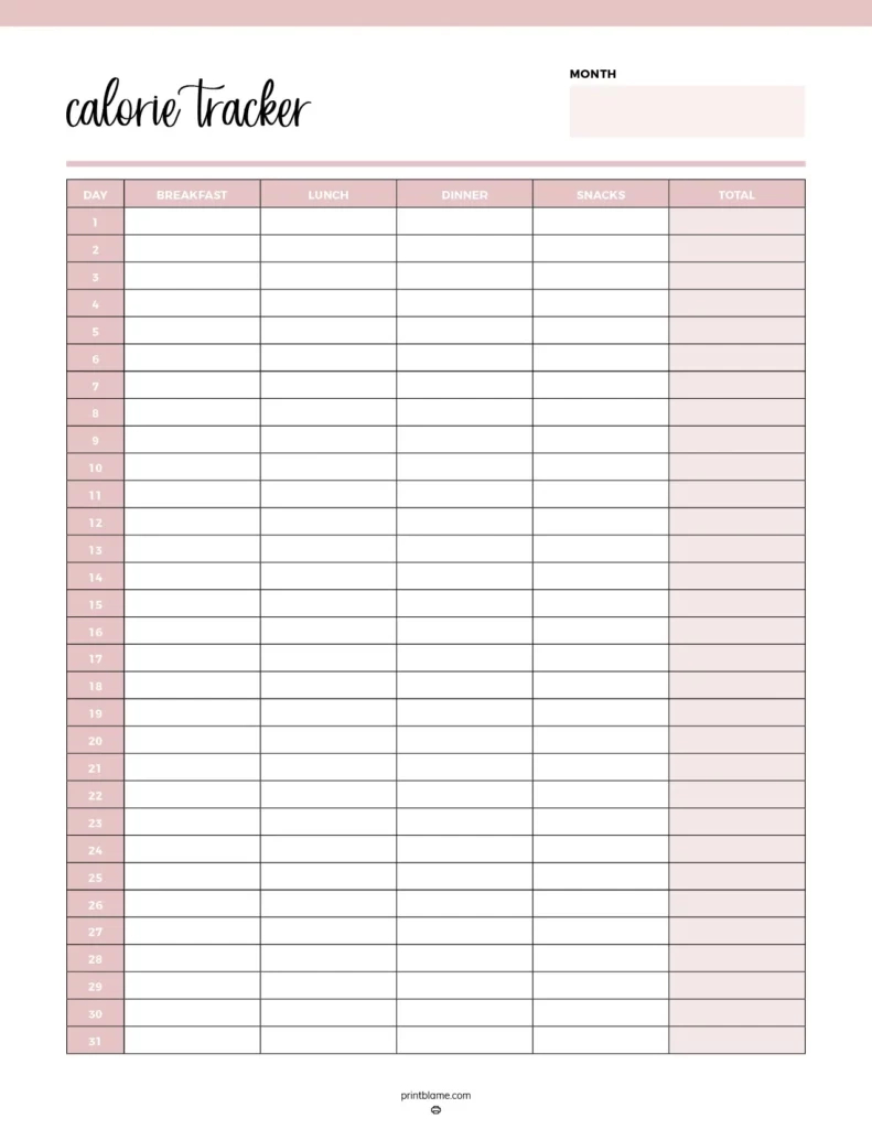 Free Printable Calorie Counter Sheets - 16 Calorie Trackers pertaining to Free Printable Calorie Tracker Template