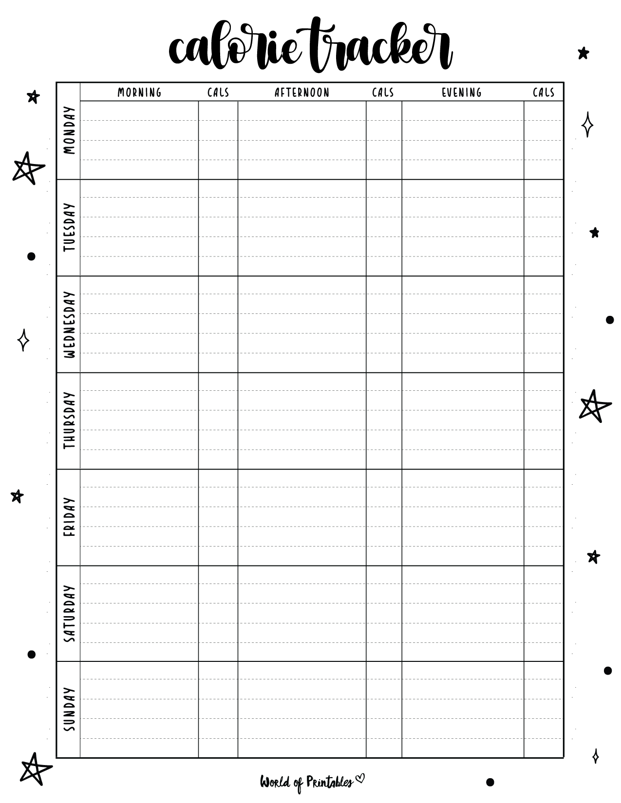 Free Printable Calorie Tracker - World Of Printables throughout Free Printable Calorie Tracker Template