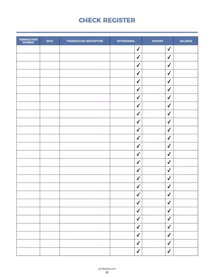 Free Printable Blank Check Register Template