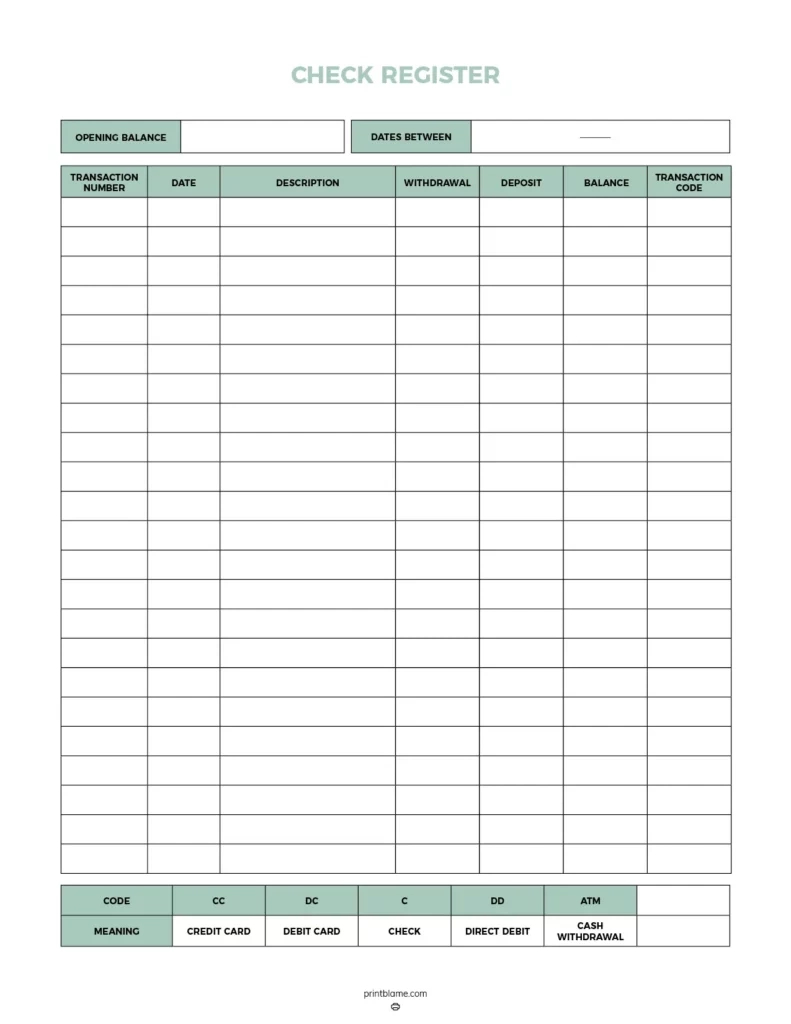 Free Printable Check Registers - 28 Checkbook Ledger Pdfs regarding Free Printable Blank Check Register Template