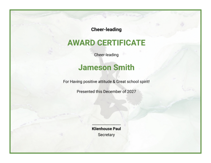 Free Printable Cheerleading Certificate Template