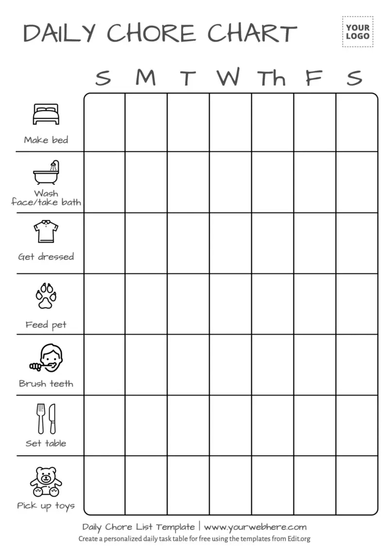 Free Printable Chore List Templates in Free Printable Daily Chore Chart Template