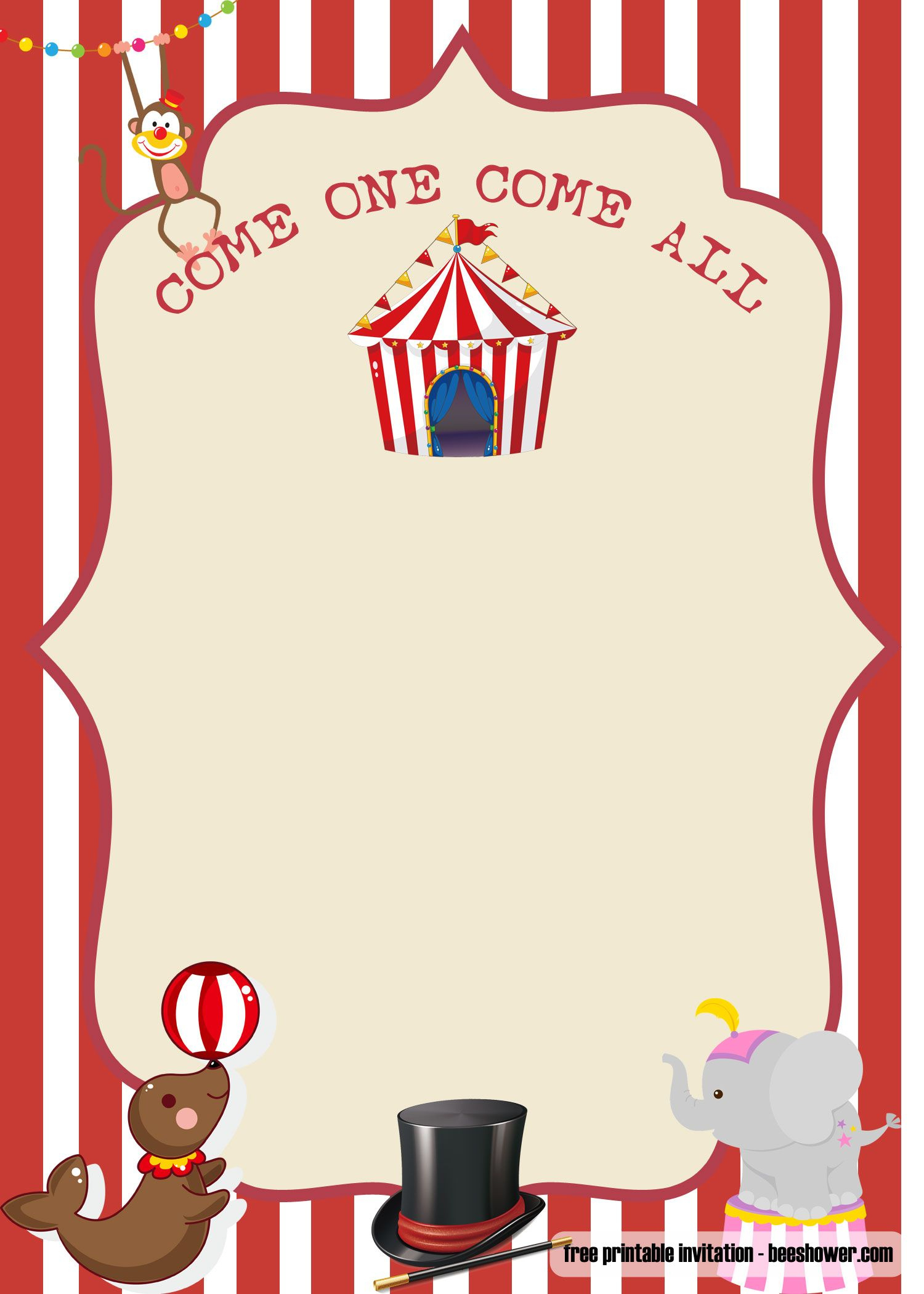 Free Printable Circus Baby Shower Invitations in Free Printable Circus Invitation Template