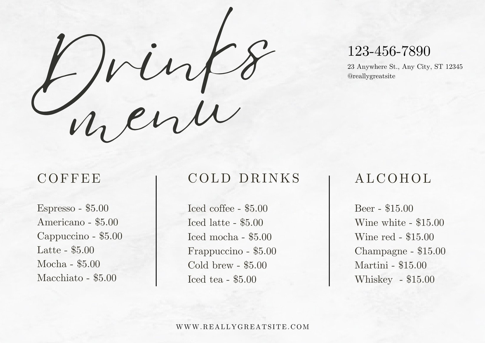 Free, Printable Custom Drink Menu Templates | Canva with Free Printable Bar Menu Template