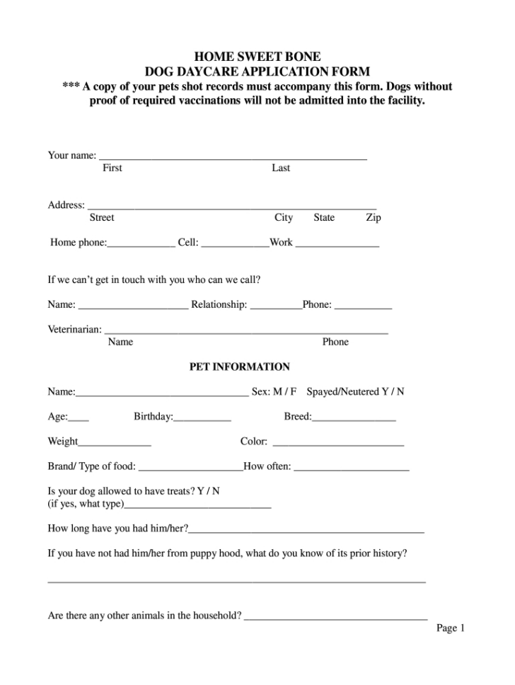 Free Printable Daycare Forms Template