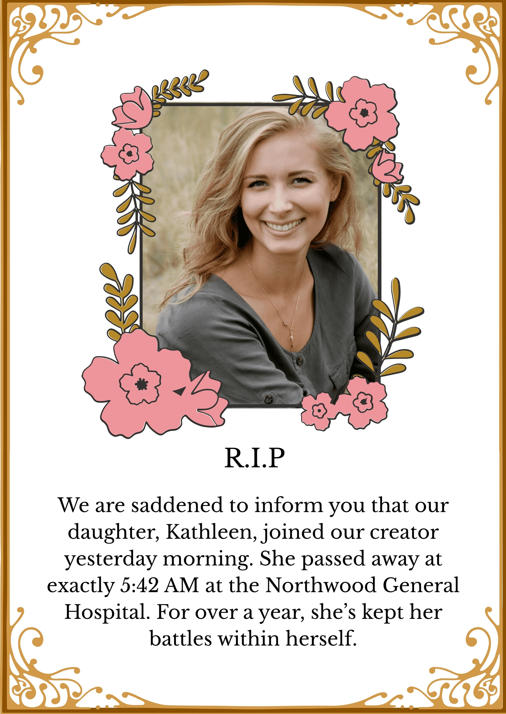 Free Printable Death Announcement Templates To Customize Online inside Free Printable Death Announcement Template Free