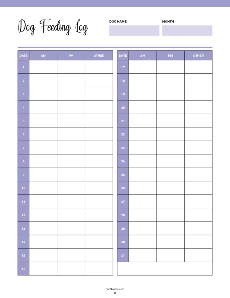 Free Printable Dog Feeding Charts - 16 Dog Food Tracker Pdfs inside Free Printable Dog Feeding Schedule Template