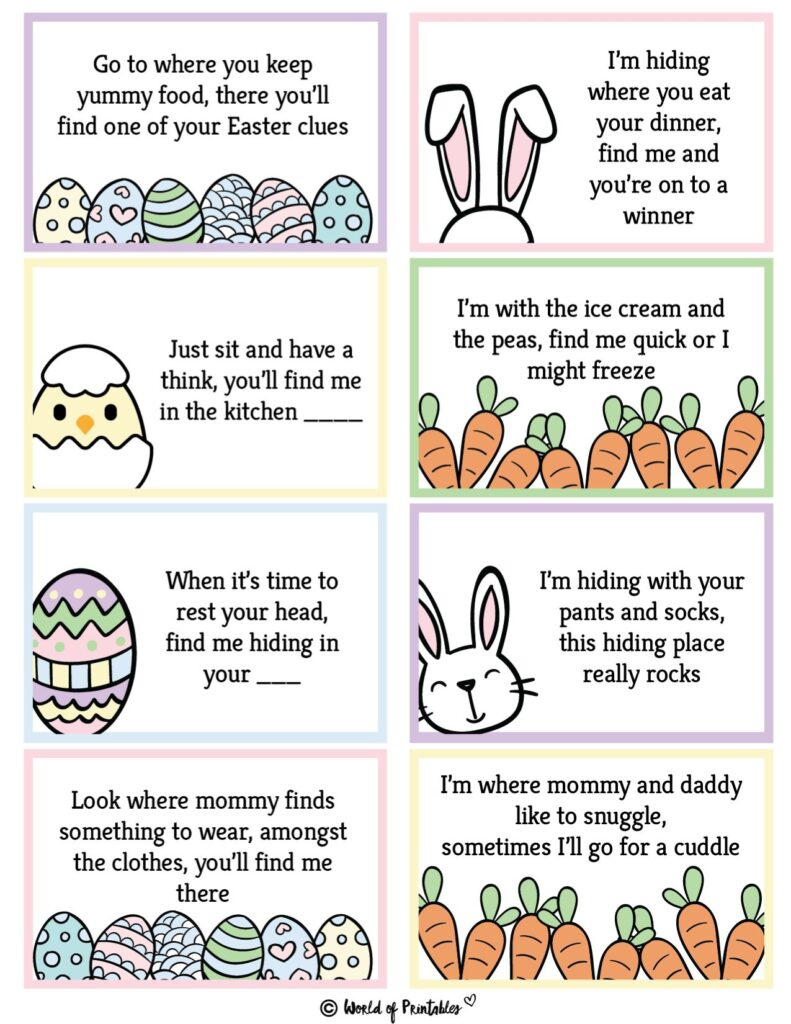 Free Printable Easter Egg Hunt Clues - World Of Printables with regard to Free Printable Blank Easter Egg Hunt Template