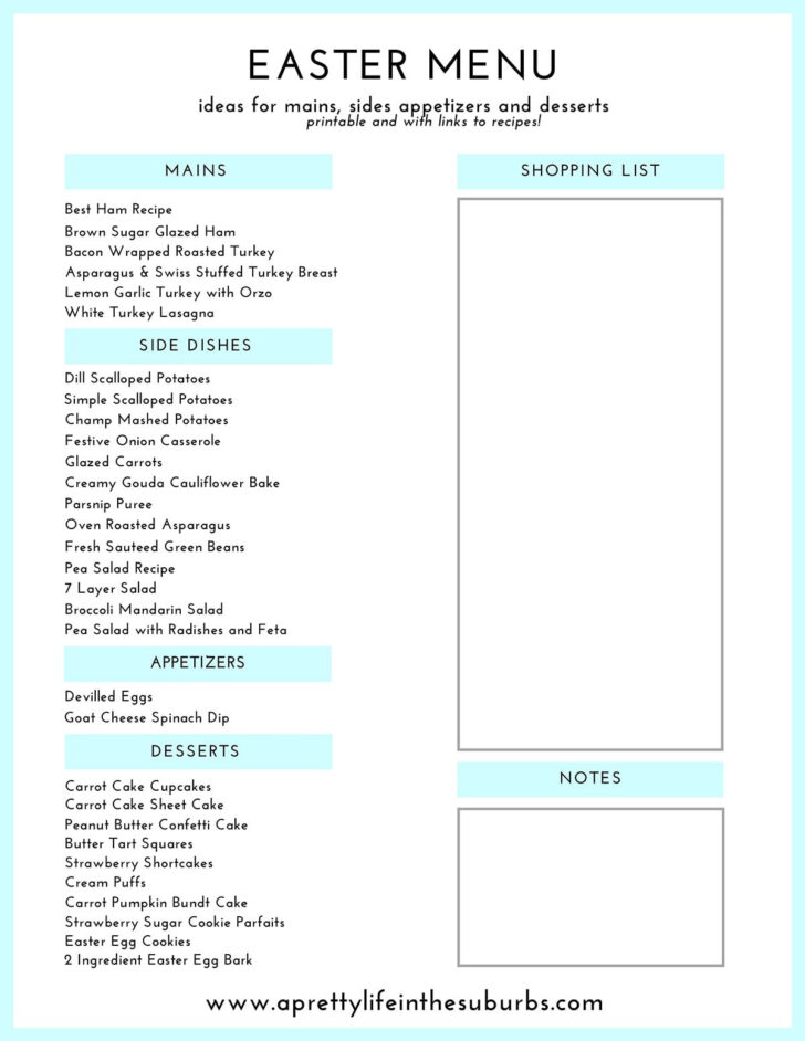 Free Printable Easter Menu Template