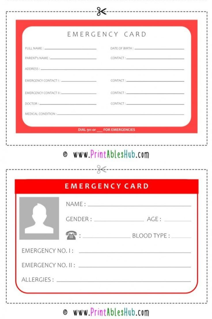 Free Printable Emergency Card Templates [Pdf Included] for Free Printable Emergency Card Template