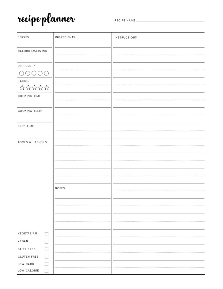 Free Printable Full Page Recipe Template