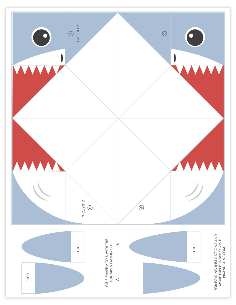 Free Printable Shark Cootie Catcher - Pjs And Paint pertaining to Free Printable Animal Cootie Catcher Template