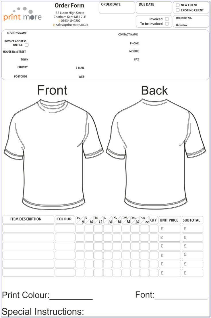 Free Printable T Shirt Order Form Templates – Form : Resume Within intended for Free Printable Blank T-Shirt Template