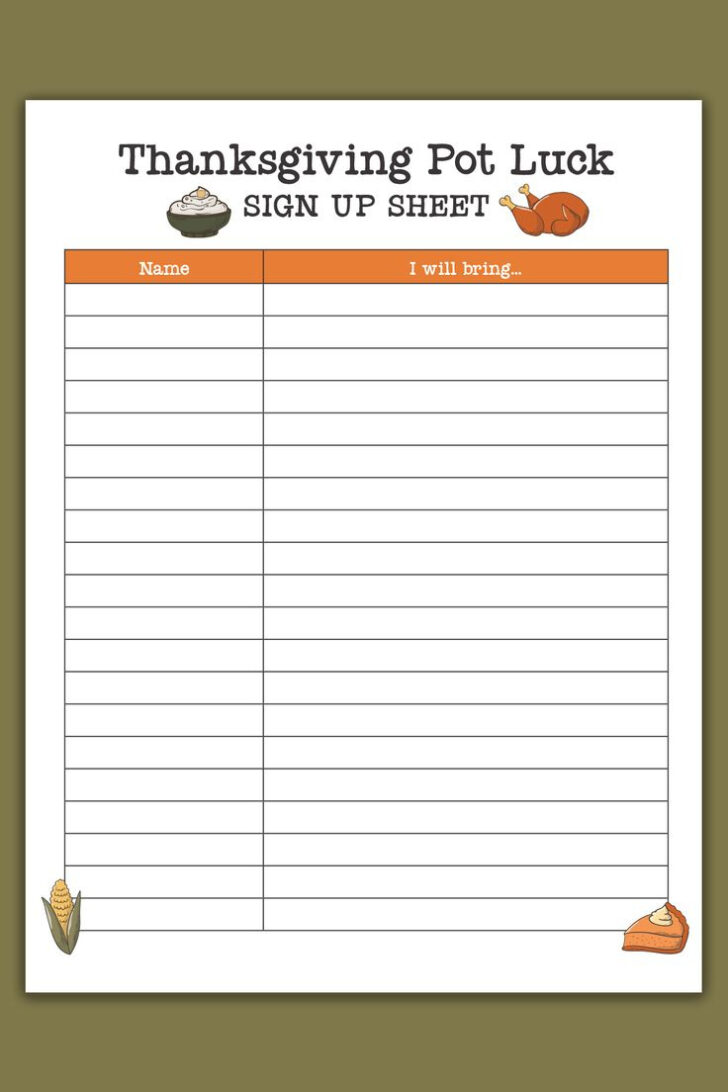 Free Printable Fall Potluck Sign Up Sheet Template