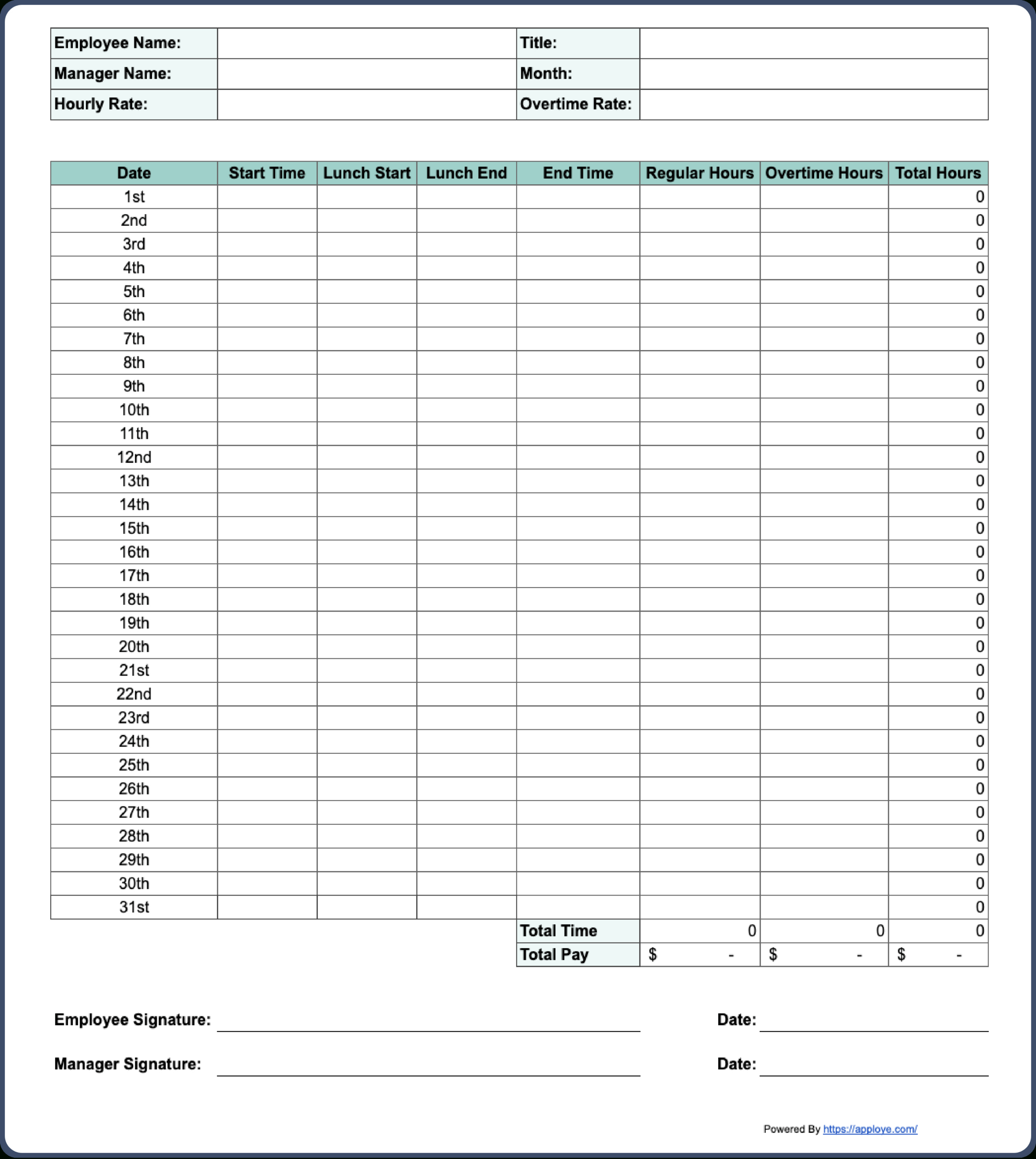Free Printable Timesheet Templates (Excel, Word, Pdf) in Free Printable Employee Timesheet Template