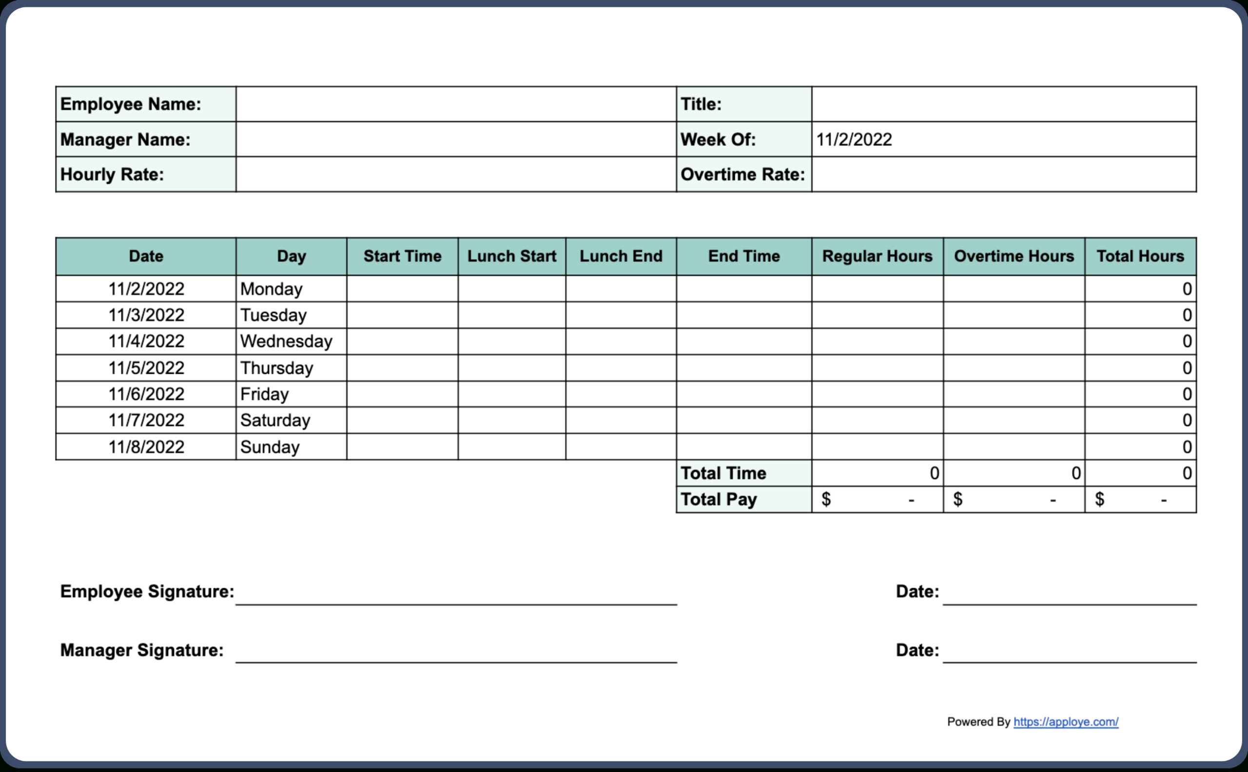 Free Printable Timesheet Templates (Excel, Word, Pdf) regarding Free Printable Employee Timesheet Template