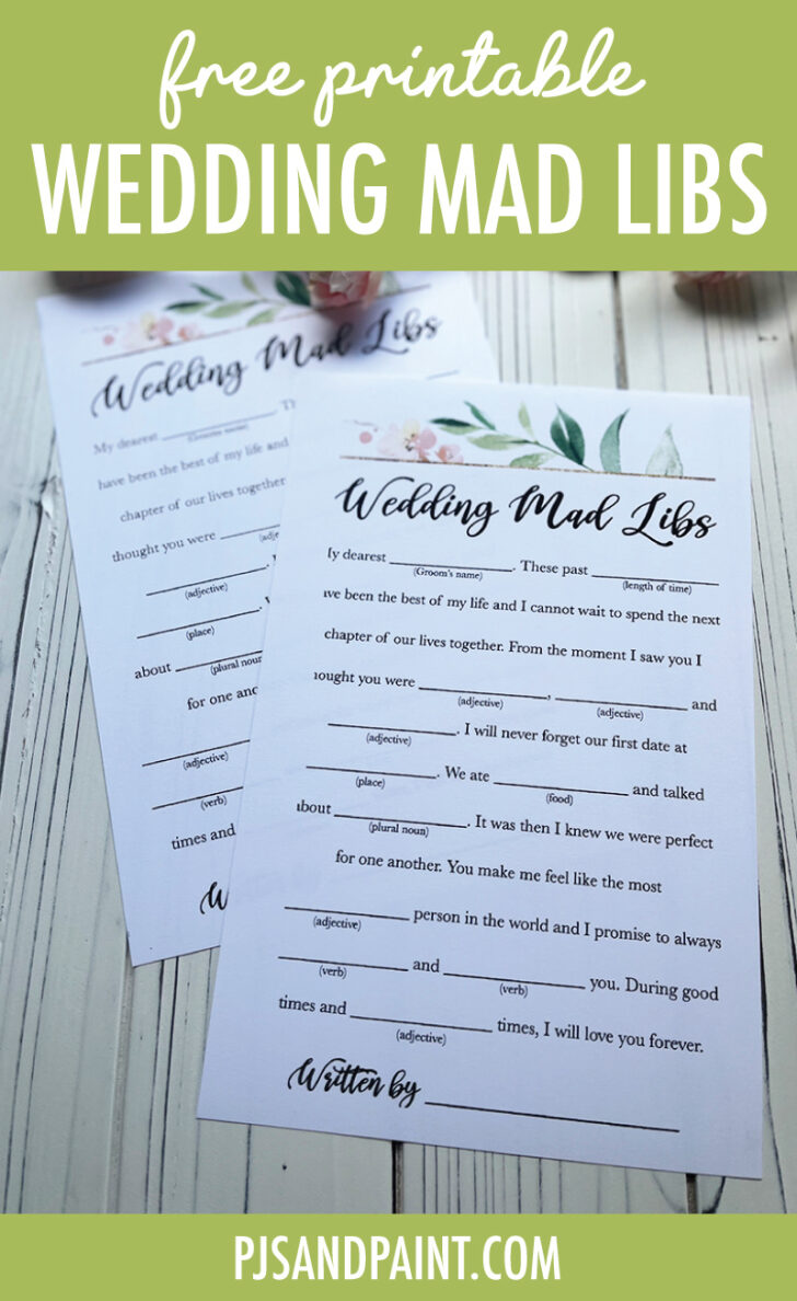 Free Printable Funny Wedding Mad Libs Template