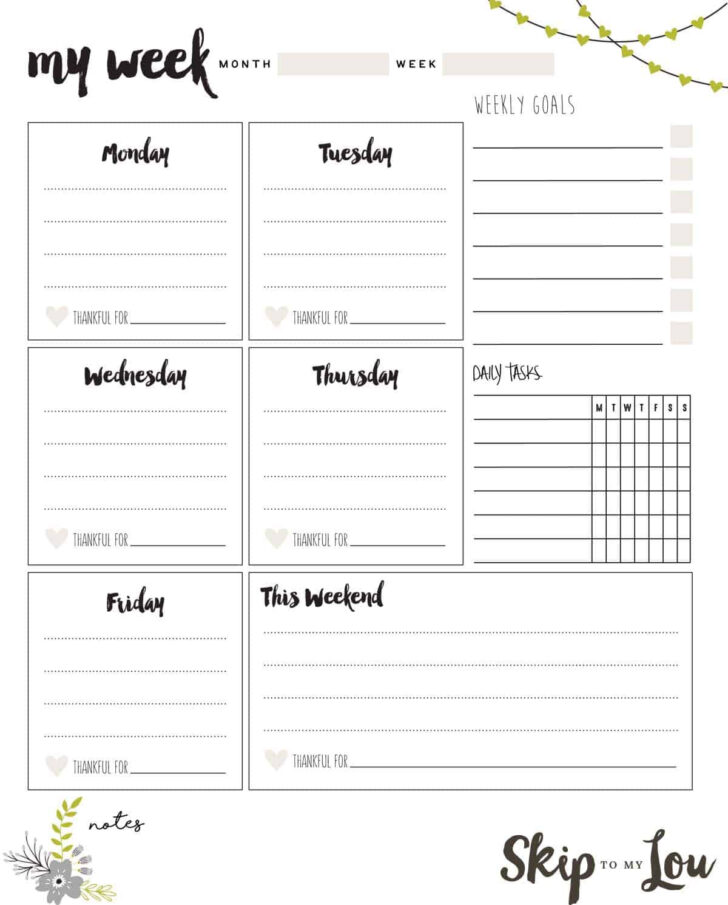 Free Printable Cute Weekly Planner Template