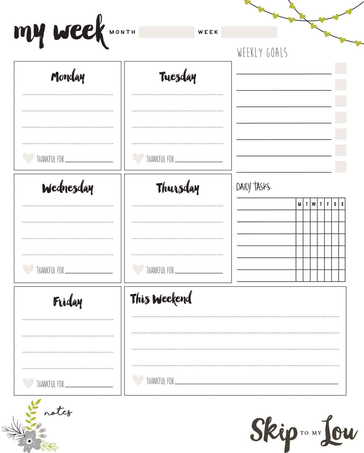 Free Printable Weekly Planner | Skip To My Lou with Free Printable Cute Weekly Planner Template