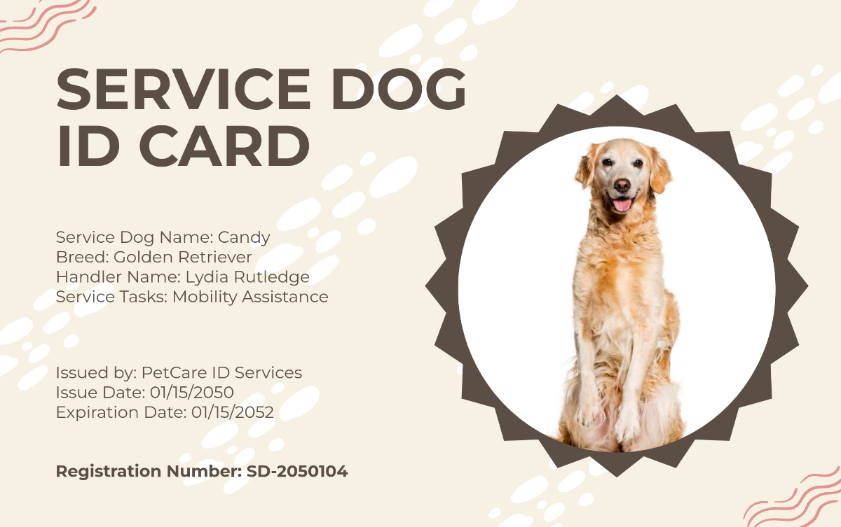 Free Simple Service Dog/Animal Id Card Template To Edit Online within Free Printable Esa Dog ID Card Template