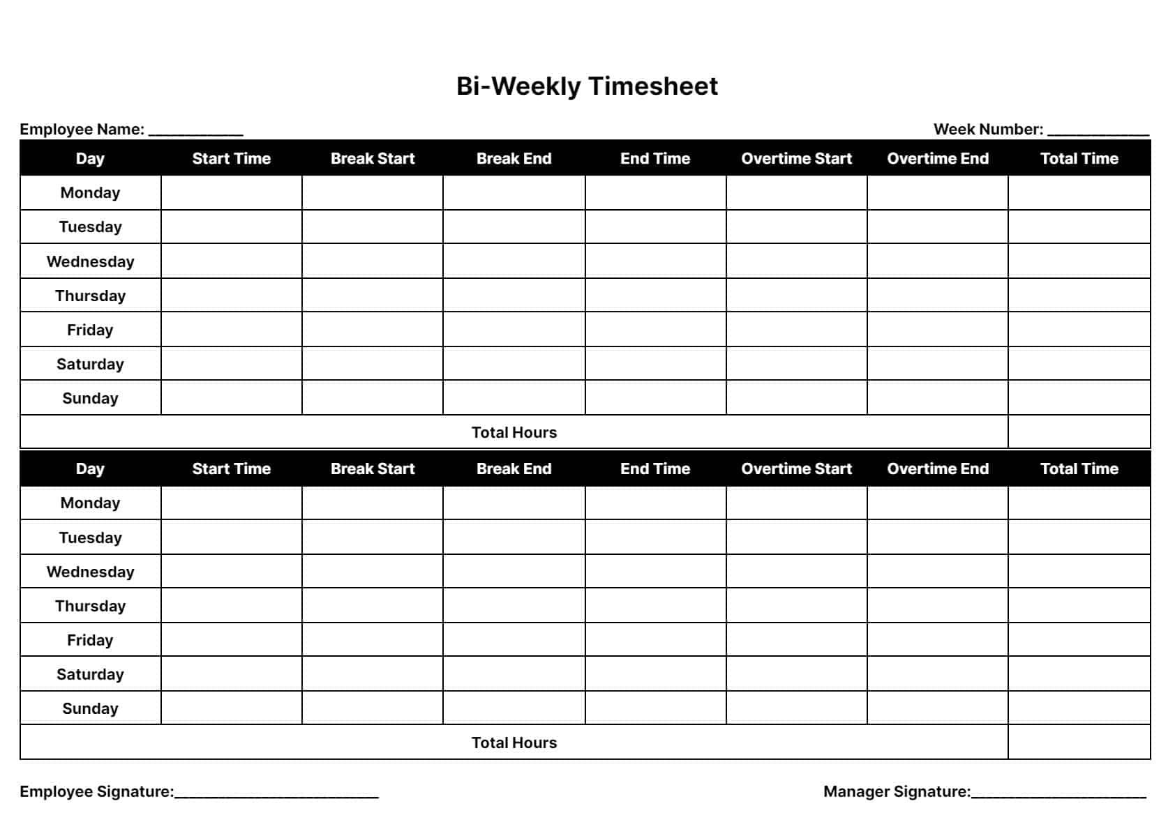 Free Timesheet Templates: Download Daily, Weekly, And Monthly Time regarding Free Printable Biweekly Timesheet Template