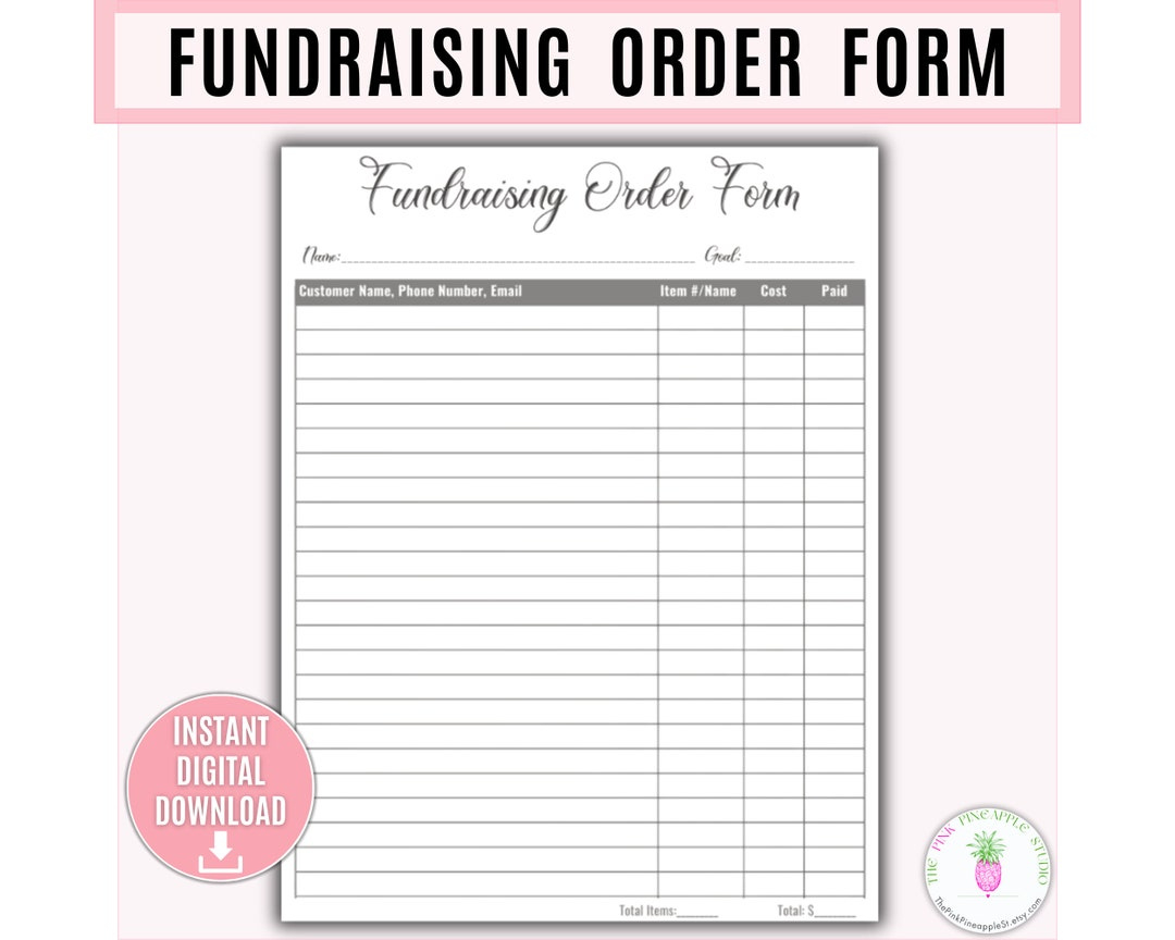 Fundraising Form Printable Template, Sponsorship Form, Fundraiser within Free Printable Fundraiser Order Form Template