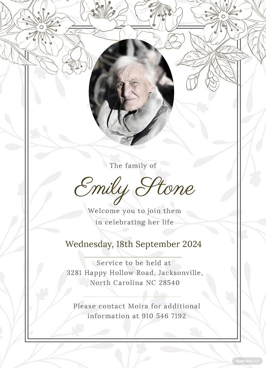 Funeral Announcement Invitation Template In Psd, Pages within Free Printable Funeral Announcement Template