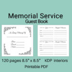 Funeral Memorial Template 8.5 X 8.5 Inches 120 Page Printable Pdf Regarding Free Printable Funeral Guest Book Template