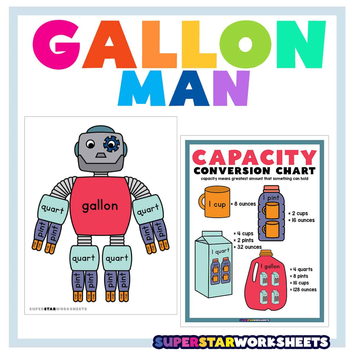 Gallon Man - Superstar Worksheets pertaining to Free Printable Gallon Man Template