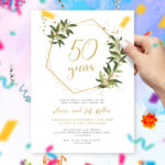 Geometric &Amp; Floral Anniversary Invitation Template Online Maker With Regard To Free Printable 50th Wedding Anniversary Invitation Template