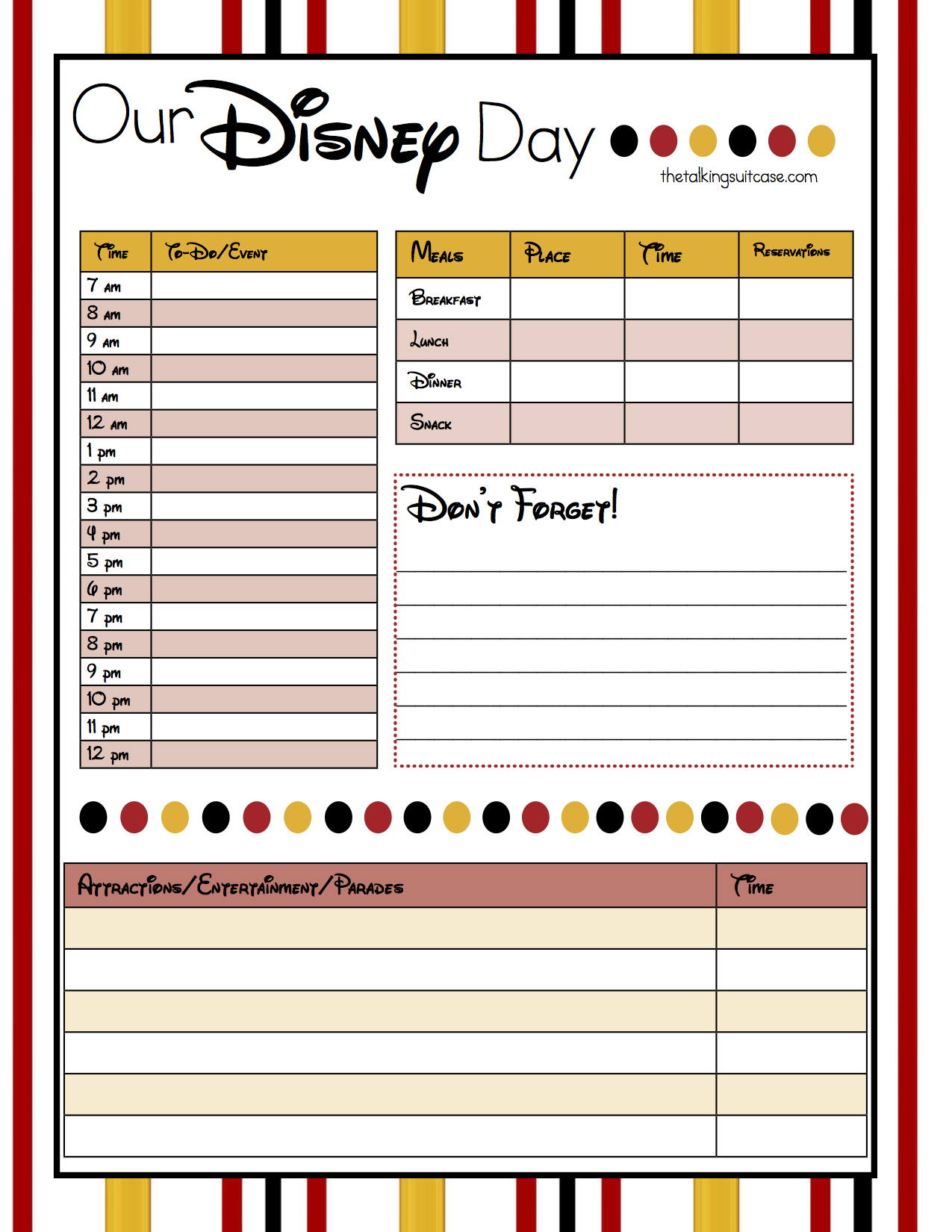Get Ready For Your Disney Vacation - Free Printable Disney regarding Free Printable Disney Itinerary Template
