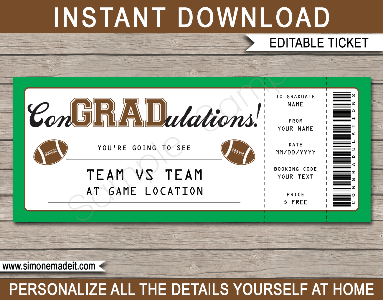 Graduation Football Gift Tickets pertaining to Free Printable Football Ticket Template