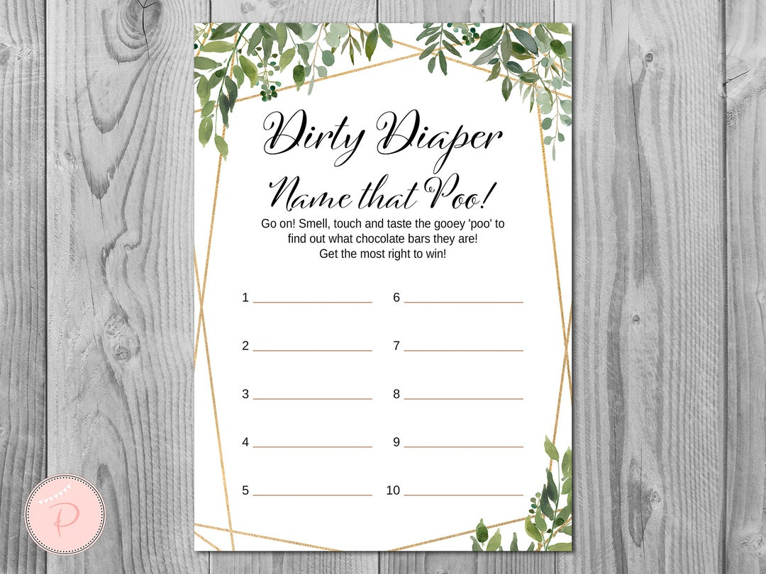 Greenery Dirty Diaper Game, Dirty Diaper, Guess The Sweet Mess throughout Free Printable Dirty Diaper Game Template