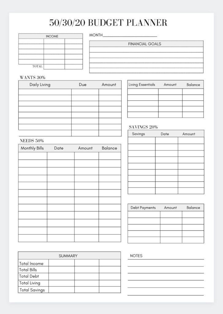 Free Printable 50 30 20 Budget Spreadsheet Template